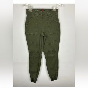 Spanx Pants Womens M Green Stretch Twill Cargo Jogger Ankle Zip Tapered